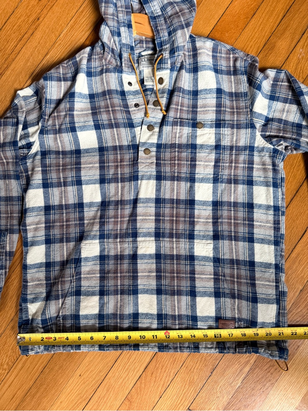 L.L. Bean Blue & Brown Plaid Hooded Shirt - Picture 8 of 10